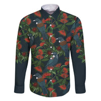 New Zealand Christmas Family Matching Off Shoulder Short Dress and Hawaiian Shirt Romantic Tui Birds on Pohutukawa - Cobalt - Polynesian Pride