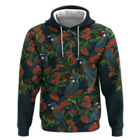 New Zealand Christmas Hoodie Romantic Tui Birds on Pohutukawa - Cobalt - Polynesian Pride