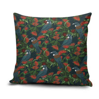 New Zealand Christmas Pillow Cover Romantic Tui Birds on Pohutukawa - Cobalt - Polynesian Pride