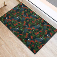 New Zealand Christmas Rubber Doormat Romantic Tui Birds on Pohutukawa - Cobalt - Polynesian Pride