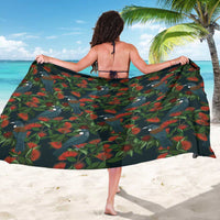 New Zealand Christmas Sarong Romantic Tui Birds on Pohutukawa - Cobalt - Polynesian Pride
