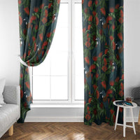New Zealand Christmas Window Curtain Romantic Tui Birds on Pohutukawa - Cobalt LT7 - Polynesian Pride