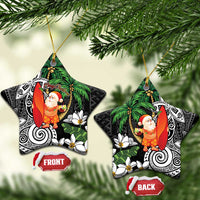 Polynesian Ceramic Ornament Tropical Santa - Plumeria Black Vintage