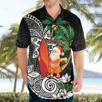 Polynesian Hawaiian Shirt Tropical Santa - Plumeria Black Vintage