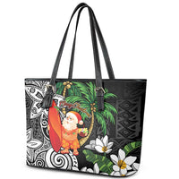 Polynesian Leather Tote Bag Tropical Santa - Plumeria Black Vintage