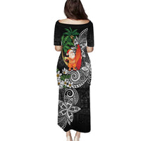 Polynesian Puletasi Tropical Santa - Plumeria Black Vintage