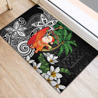Polynesian Rubber Doormat Tropical Santa - Plumeria Black Vintage