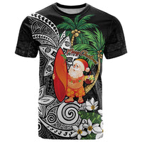 Polynesian T Shirt Tropical Santa - Plumeria Black Vintage LT7 Black - Polynesian Pride