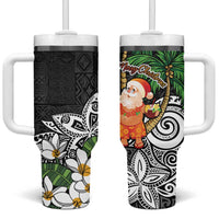 Polynesian Tumbler With Handle Tropical Santa - Plumeria Black Vintage