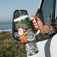 Polynesian Tumbler With Handle Tropical Santa - Plumeria Black Vintage