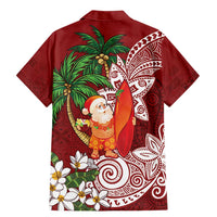 Polynesian Family Matching Mermaid Dress and Hawaiian Shirt Tropical Santa - Plumeria Red Vintage