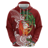Polynesian Hoodie Tropical Santa - Plumeria Red Vintage