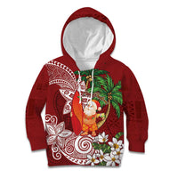 Polynesian Kid Hoodie Tropical Santa - Plumeria Red Vintage LT7 Hoodie Red - Polynesian Pride