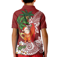 Polynesian Kid Polo Shirt Tropical Santa - Plumeria Red Vintage LT7 - Polynesian Pride
