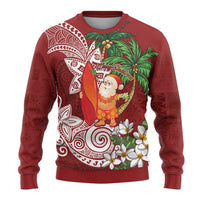 Polynesian Ugly Christmas Sweater Tropical Santa - Plumeria Red Vintage