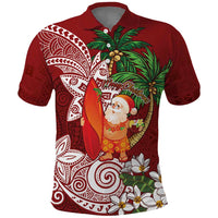 Polynesian Polo Shirt Tropical Santa - Plumeria Red Vintage LT7 Red - Polynesian Pride