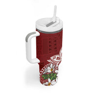 Polynesian Tumbler With Handle Tropical Santa - Plumeria Red Vintage