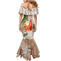 Polynesian Family Matching Mermaid Dress and Hawaiian Shirt Tropical Santa - Plumeria Beige Vintage