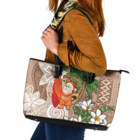 Polynesian Leather Tote Bag Tropical Santa - Plumeria Beige Vintage