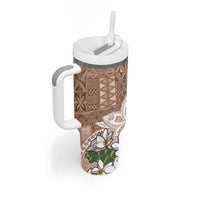 Polynesian Tumbler With Handle Tropical Santa - Plumeria Beige Vintage