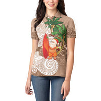 Polynesian Women Polo Shirt Tropical Santa - Plumeria Beige Vintage
