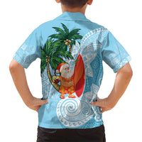 Polynesian Family Matching Puletasi and Hawaiian Shirt Tropical Santa - Plumeria Turquoise Vintage