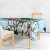 Polynesian Tablecloth Tropical Santa - Plumeria Turquoise Vintage
