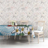 Polynesian Tablecloth Tropical Santa - Plumeria Turquoise Vintage