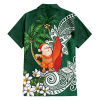 Polynesian Family Matching Puletasi and Hawaiian Shirt Tropical Santa - Plumeria Green Vintage