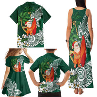 Polynesian Family Matching Tank Maxi Dress and Hawaiian Shirt Tropical Santa - Plumeria Green Vintage