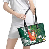 Polynesian Leather Tote Bag Tropical Santa - Plumeria Green Vintage