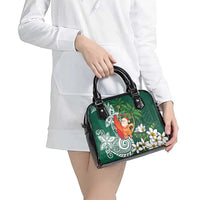 Polynesian Shoulder Handbag Tropical Santa - Plumeria Green Vintage