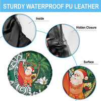 Polynesian Spare Tire Cover Tropical Santa - Plumeria Green Vintage