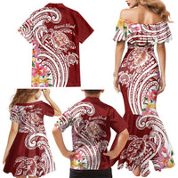 Aloha Hawaii Island Personalized Family Matching Mermaid Dress and Hawaiian Shirt Crimson Dreamy Turtle