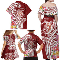 Aloha Hawaii Island Personalized Family Matching Off Shoulder Maxi Dress and Hawaiian Shirt Crimson Dreamy Turtle