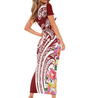 Aloha Hawaii Island Personalized Family Matching Short Sleeve Bodycon Dress and Hawaiian Shirt Crimson Dreamy Turtle