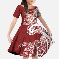 Aloha Hawaii Island Personalized Family Matching Summer Maxi Dress and Hawaiian Shirt Crimson Dreamy Turtle