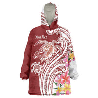 Aloha Hawaii Island Personalized Wearable Blanket Hoodie Crimson Dreamy Turtle