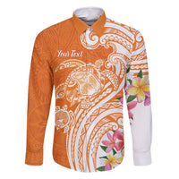 Aloha Lanai Island Personalized Family Matching Long Sleeve Bodycon Dress and Hawaiian Shirt Orange Dreamy Turtle