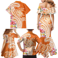 Aloha Lanai Island Personalized Family Matching Mermaid Dress and Hawaiian Shirt Orange Dreamy Turtle