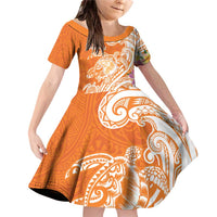 Aloha Lanai Island Personalized Family Matching Off Shoulder Short Dress and Hawaiian Shirt Orange Dreamy Turtle