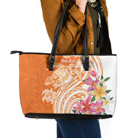 Aloha Lanai Island Personalized Leather Tote Bag Orange Dreamy Turtle