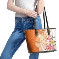 Aloha Lanai Island Personalized Leather Tote Bag Orange Dreamy Turtle