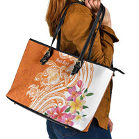 Aloha Lanai Island Personalized Leather Tote Bag Orange Dreamy Turtle