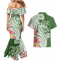 Aloha Molokai Island Personalized Couples Matching Mermaid Dress and Hawaiian Shirt Sage Dreamy Turtle