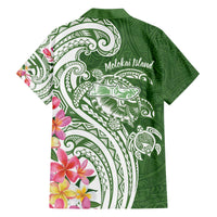 Aloha Molokai Island Personalized Family Matching Off The Shoulder Long Sleeve Dress and Hawaiian Shirt Sage Dreamy Turtle