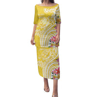 Aloha Oahu Island Personalized Family Matching Puletasi and Hawaiian Shirt Yellow Dreamy Turtle