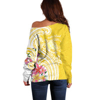Aloha Oahu Island Personalized Off Shoulder Sweater Yellow Dreamy Turtle