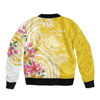 Aloha Oahu Island Personalized Sleeve Zip Bomber Jacket Yellow Dreamy Turtle
