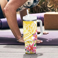 Aloha Oahu Island Personalized Tumbler With Handle Yellow Dreamy Turtle